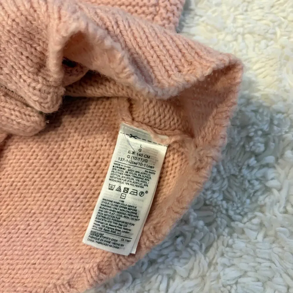 Gap Girls Pink Zip Up Crochet Sweater Wool Blend Cottagecore Soft Outdoors Sz L
